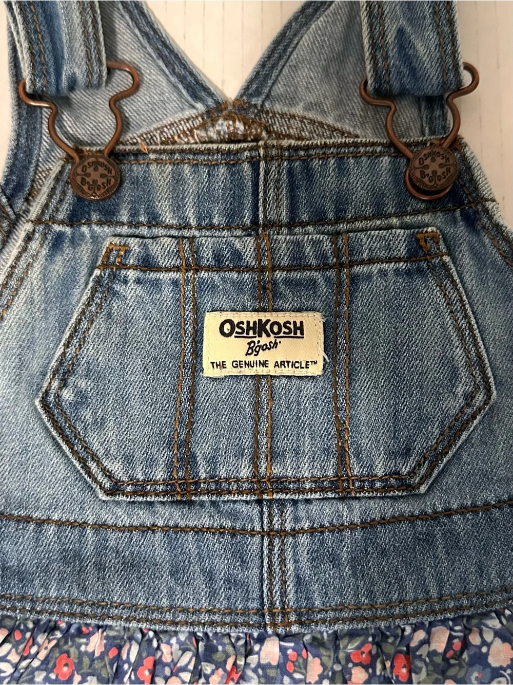 OshKosh B'gosh Denim Floral Overall Dress - Blue and Pink